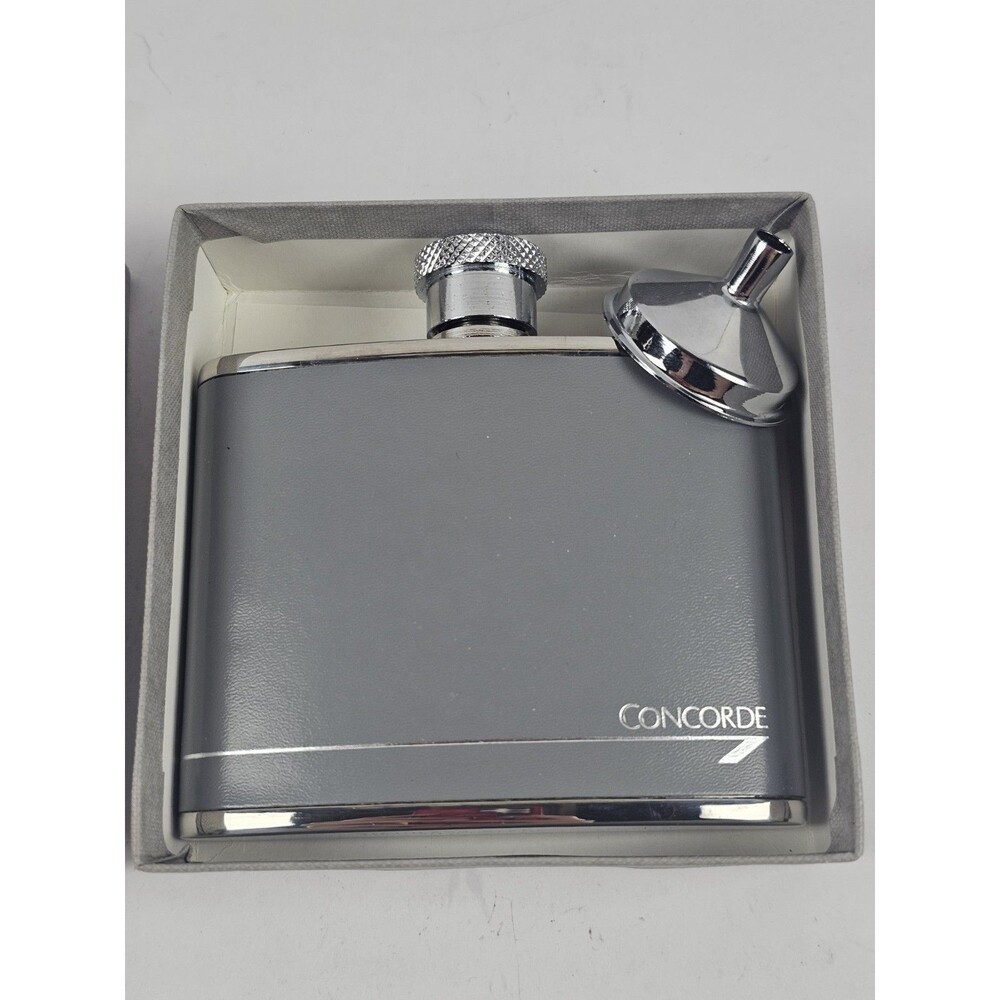 Concorde 4 oz Stainless Steel Hip Flask Set w/ Funnel Gray Silver w/ Box